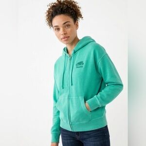 RARE: Roots distressed garment dyed teal green, full zip hoodie